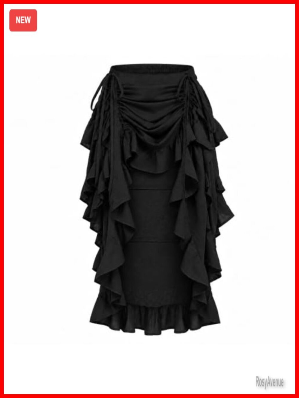 Steampunk Victorian High-Low Show Girl Skirt Rayon Ruffled Adjustable